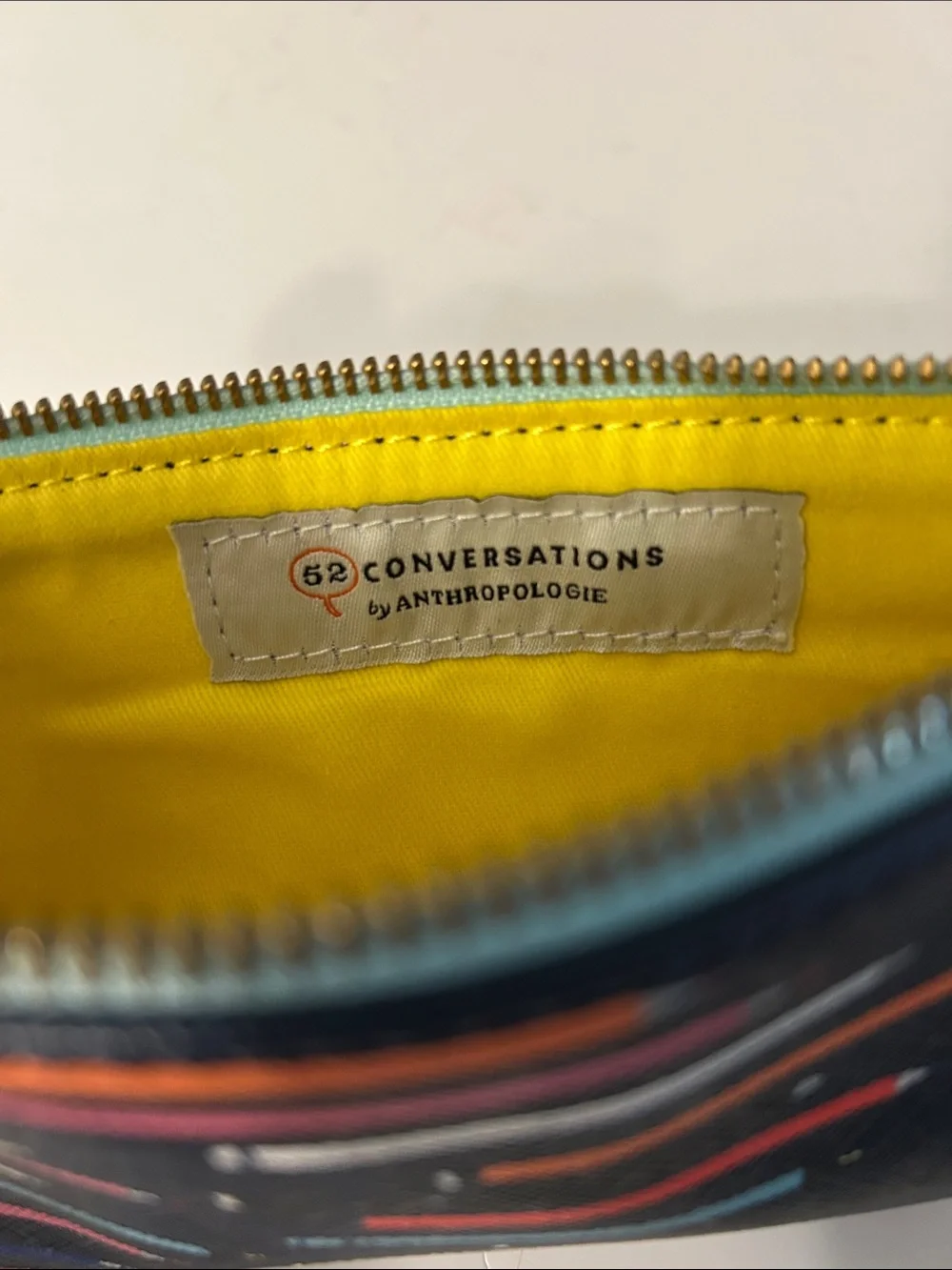 Anthropologie Navy Pencil Print Zip Pouch with Multicolor Accents